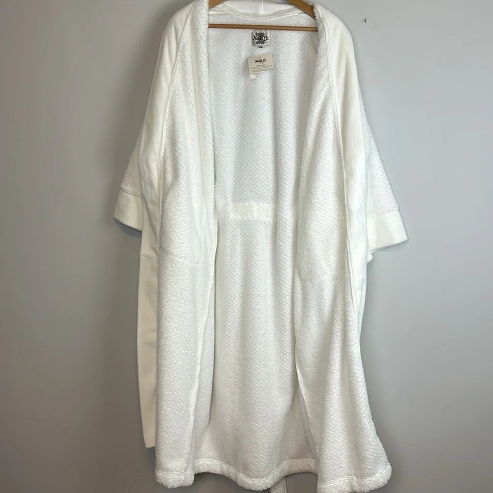 NEW Keiki Co. Luxury Long Spa Robe SM White Plush Kimono Style Bathrobe USA Made - Picture 14 of 16